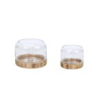 Vaso Vidro Boleado com Madeira VBM01P - VBM01G